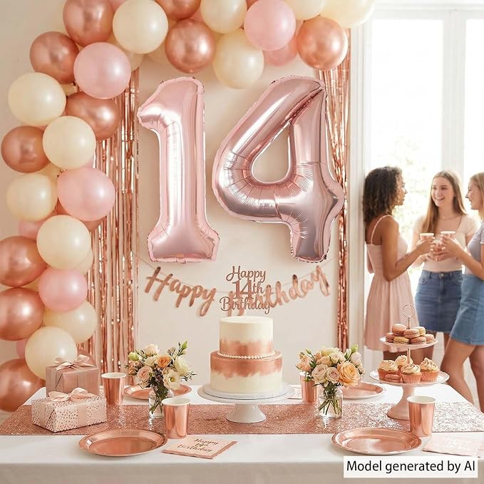 Rose Gold Number 14 Balloon 40 Inch, Gorgeous Blush Foil - Image 6