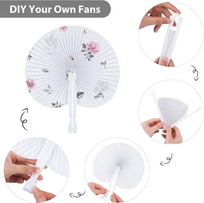 MCEAST 150 Pieces White Party Paper Fans Decorations Folding Fan Handheld Fan - Image 3
