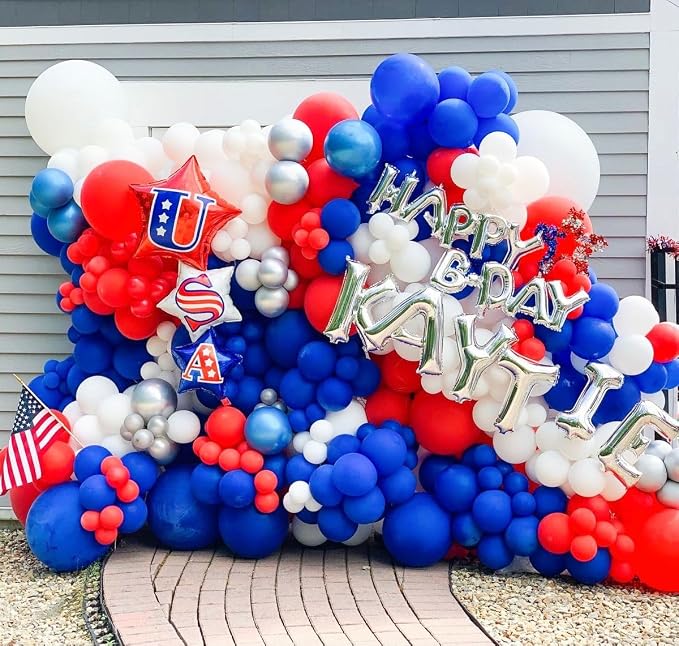 Voircoloria 148pcs Red White Blue Balloons Arch Kit, 18 12 10 5 Inch | - Image 5