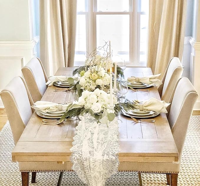 3 Pcs White Lace Table Runner 14 x 120 Inch Embroidered Boho Table Runner - Image 4