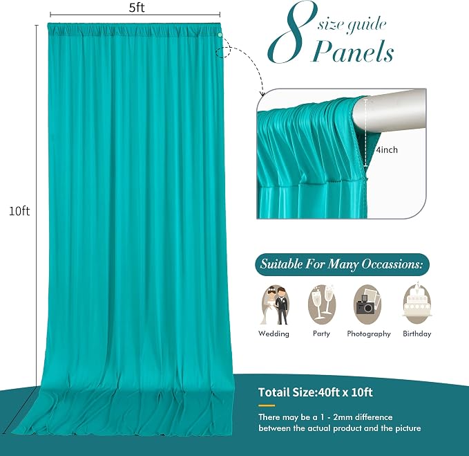 10 ft x 40 ft WWrinkle Free Turquoise Backdrop Curtain - Image 5