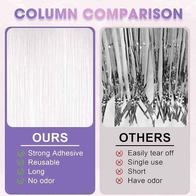 Voircoloria Pastel White Foil Fringe Backdrop Curtains, 2 Pack | Tinsel - Image 5