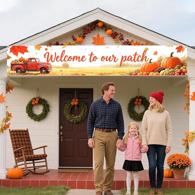 Welcome to Our Patch Large Banner 120x20 Inch, Happy Fall Autumn Harvest - Image 4