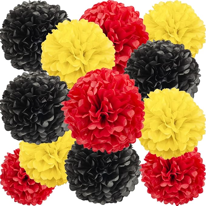 We Moment Black Red Yellow Paper Pom Poms Decorations by We+Moment