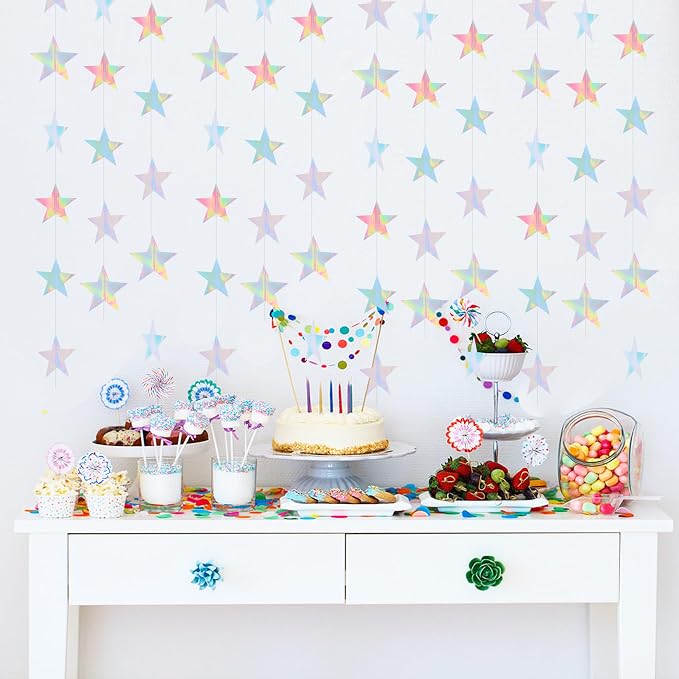 BEISHIDA Glitter Star Garland Iridescent Holographic Party Decor Twinkle Star - Image 4