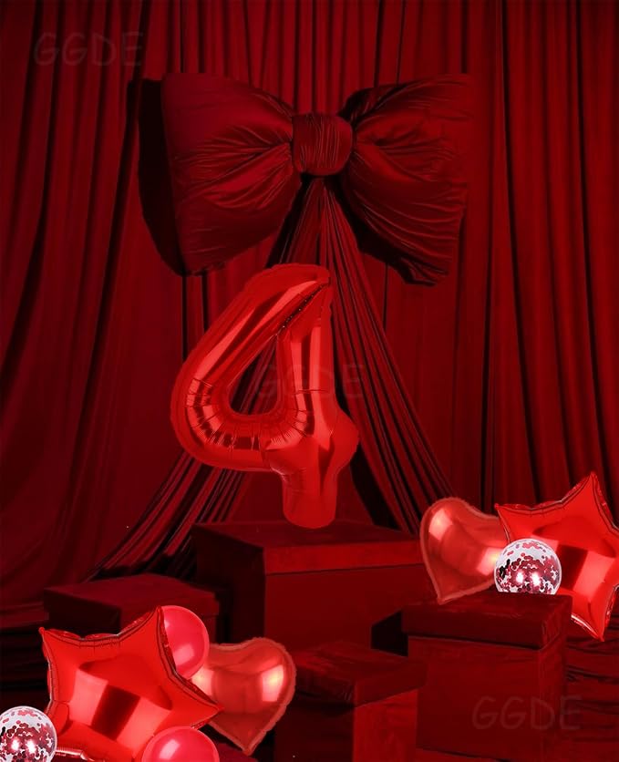 40 Inch 4 Red Number Balloons Mylar Foil Balloons 4th Birthday Party Decor | - Image 5