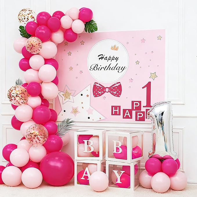 100pcs Light and Hot Pink Balloons 12 Inch w/Ribbon - Image 5
