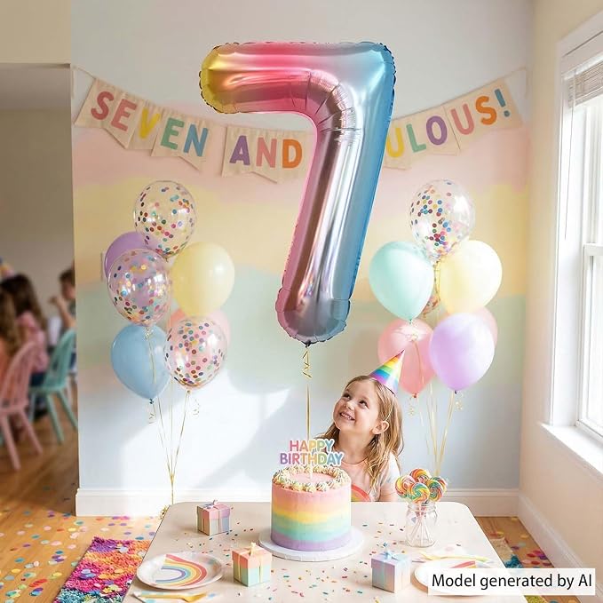 Rainbow Ombre Number 7 Balloon 40 Inch, Pastel Foil Decor - Image 6