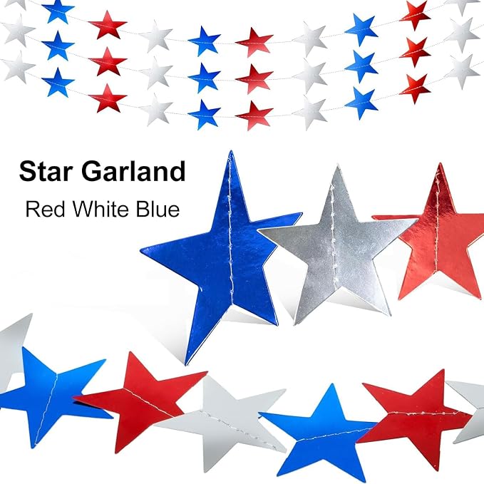 6 Pack Patriotic Star Garland Each 13Ft Star Paper Banner | Hanging Glitter - Image 4