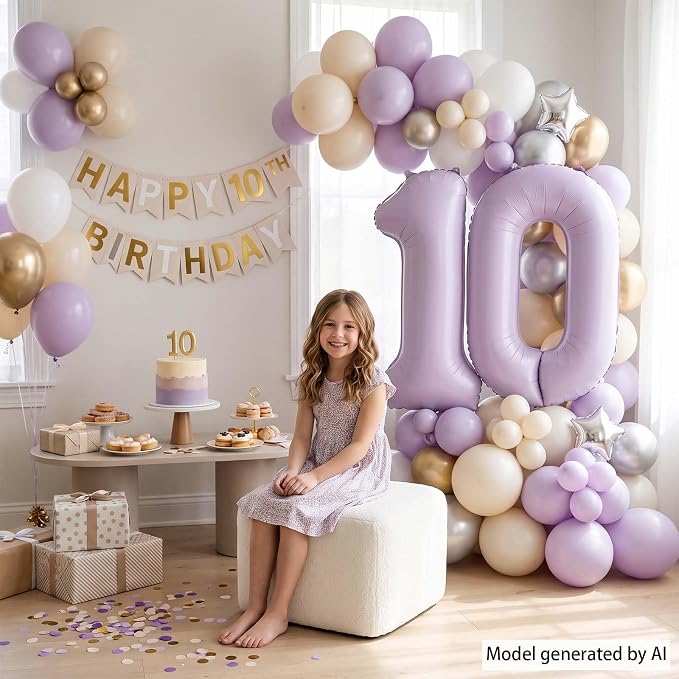 Cream Purple Number 10 Balloon 40 Inch, Foil Digit - Image 7