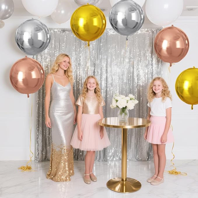 Silver Gold Rose Gold Round Foil Balloons 9 pcs, Metallic Giant 4D Round - Image 4