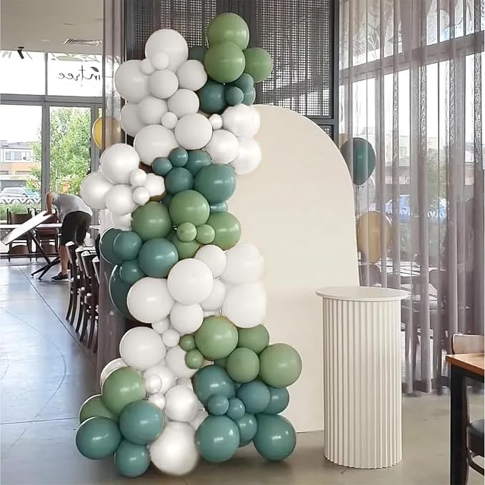 Sage Green and White Balloons, Neutral Dusty Olive Green White Beige Cream - Image 9