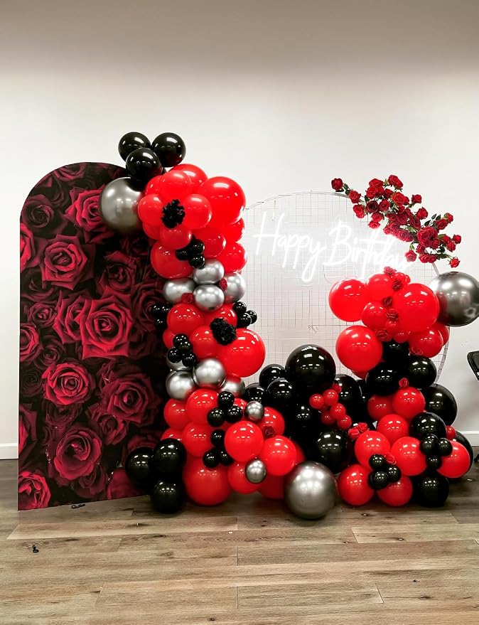 Red and Black Balloon Arch Garland Kit, Glitter Confetti Balloon, Star Balloons - Image 3