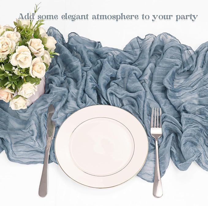 10 Pack Dusty Blue Cheesecloth Table Runner 10FT Boho Gauze Fabric Table Runner - Image 5