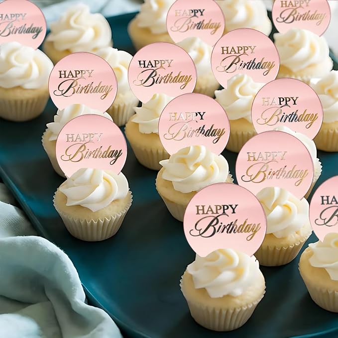 20pcs Pink Birthday Cupcake Toppers Acrylic Cake Picks - Image 7