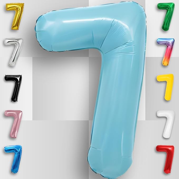Candy Blue Number Balloon 7 Mylar Foil Balloons 32 inch - Image 6
