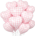 Pink White Checkered Heart Balloons, 18 Inch Lattice Foil Valentines Balloons by BIAPIAN