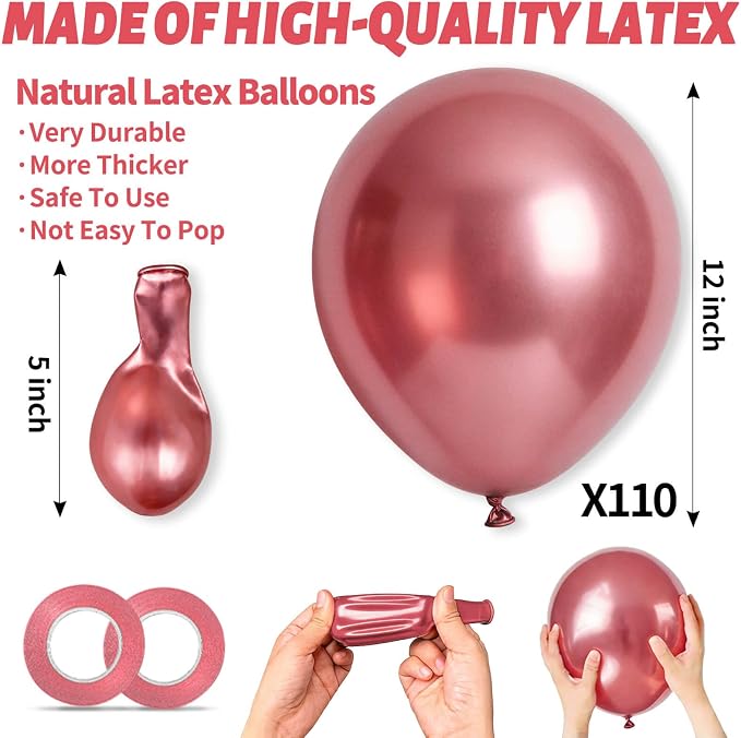 110pcs Metallic Multi Balloons, Metallic Color Latex Balloons 12 inch - Image 3