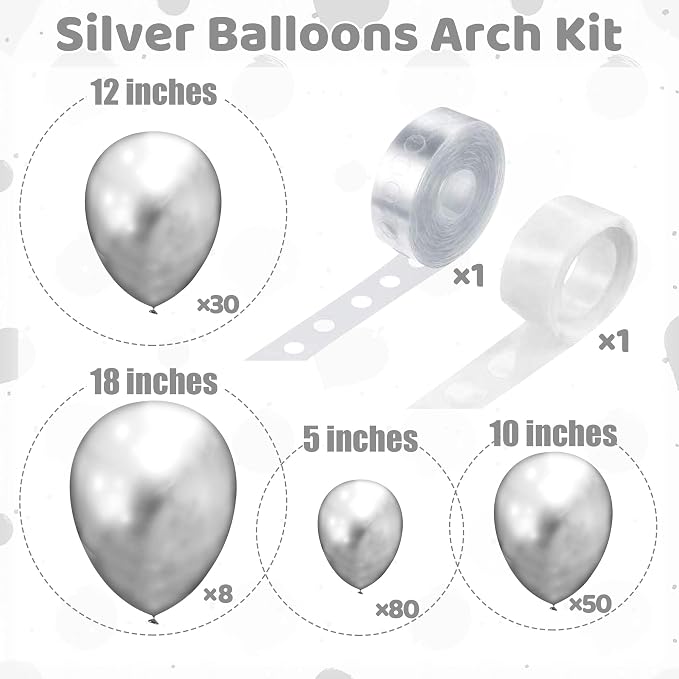 170 Pieces Silver Metallic Balloons Silver Balloon Arch Kit Balloons Garland - Image 2