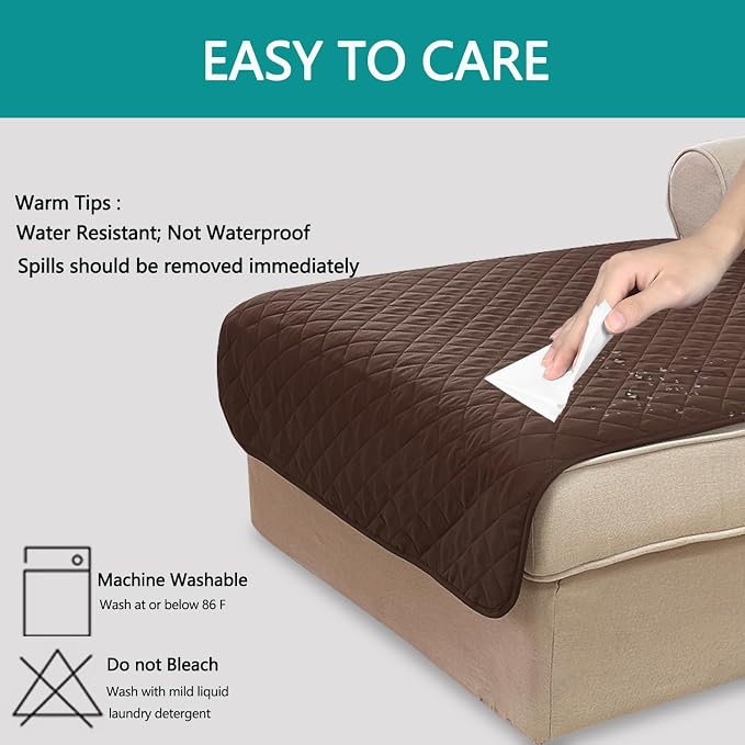 U-NICE HOME Sectional Couch Cover Chaise Lounge Cover, Coffee/Beige | Washable - Image 3