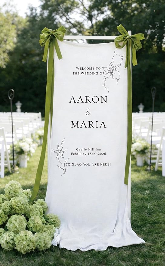 Wedding Welcome Sign Banner Personalized Custom Name Linen Fabric Wedding by Custom