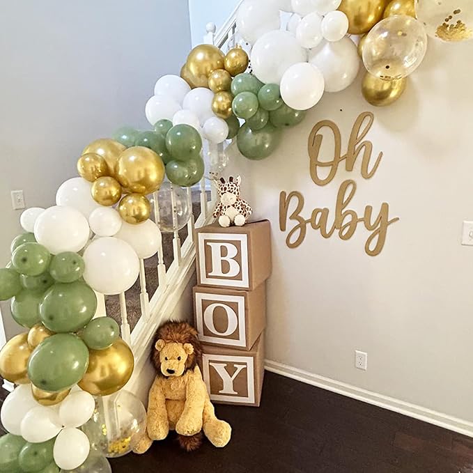 Sage Green Gold Balloons, 12 Inch Green White Metallic Gold Balloons, Olive - Image 4