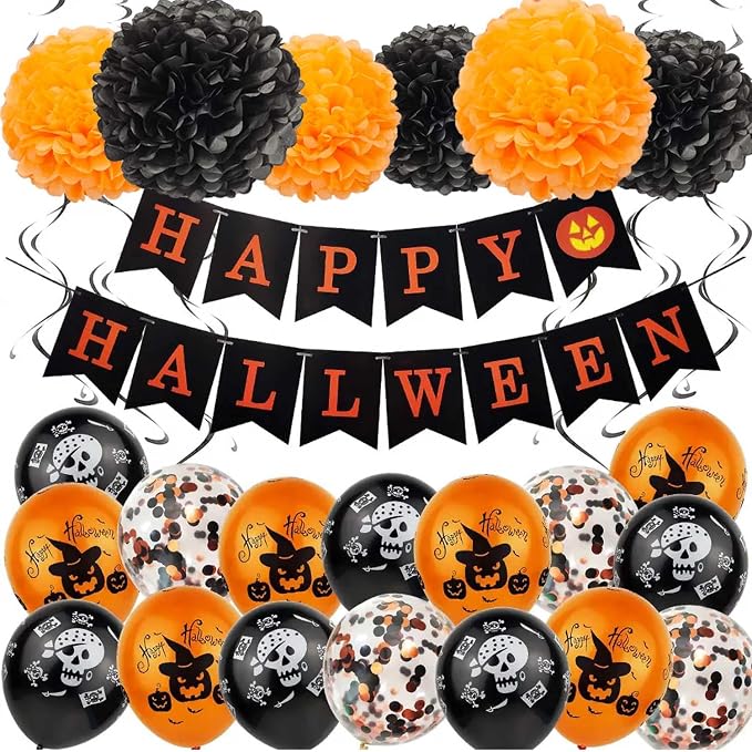 BRZIKWT 12 Pcs Black Orange Tissue Paper Pom Poms - Image 2