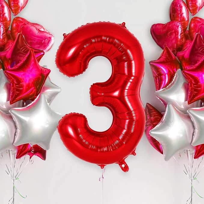 Red Number 3 Balloon 40 Inch, Big Large Foil Helium Number Balloons, Jumbo - Image 2