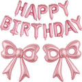 Pink Happy Birthday Balloons, 31”Huge Pink Bow Aluminum Foil Balloons by BSRESIN