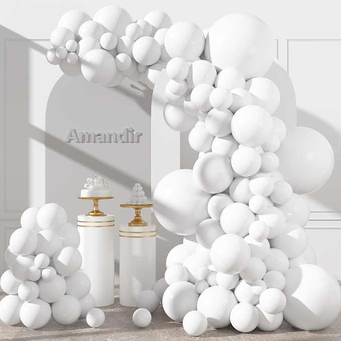 Amandir 153pcs White Balloons Arch Garland Kit Different Sizes | 18 12 10 5 by Amandir