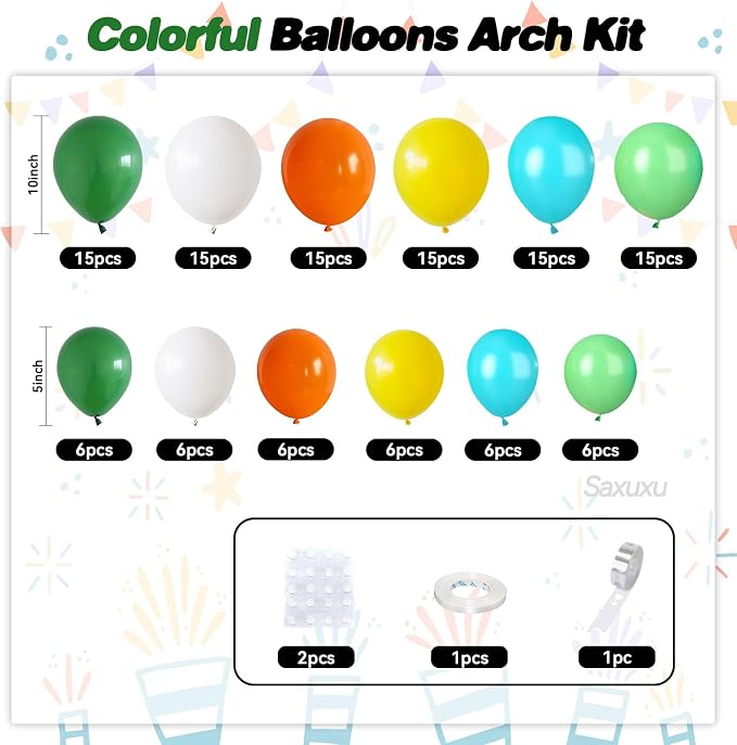 Colorful Balloon Arch Kit, Matte Teal Yellow White Light Green Balloons - Image 2