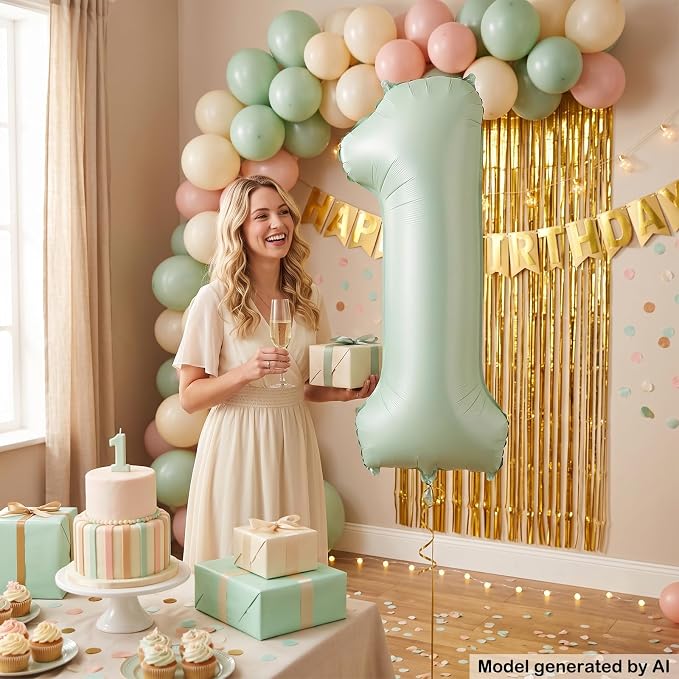 Olive Green 40 Inch Number 1 Foil Balloon Helium Fillable - Image 3