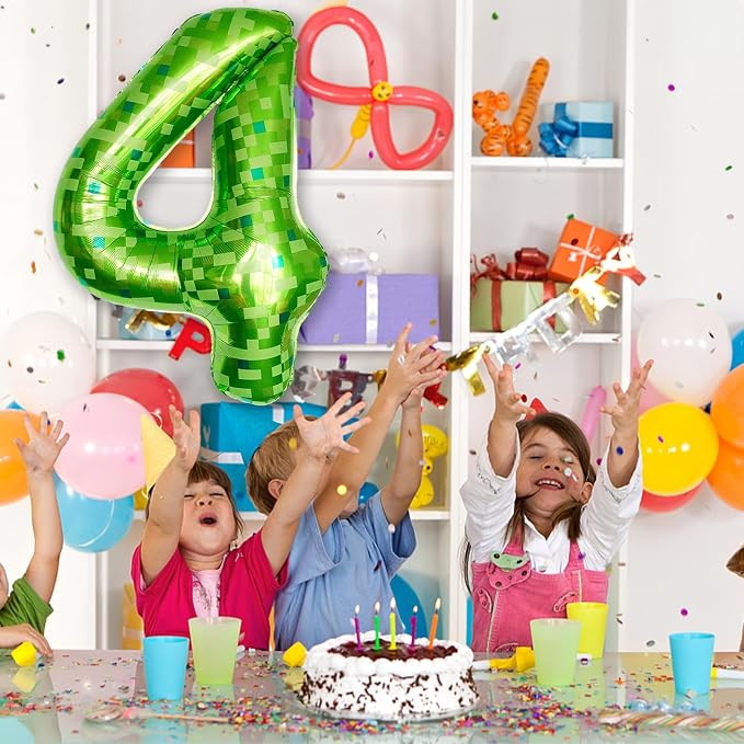 Number 4th Birthday Balloon Lime Green Pixel, 40 Inch Large Dark Kelly Green - Image 4