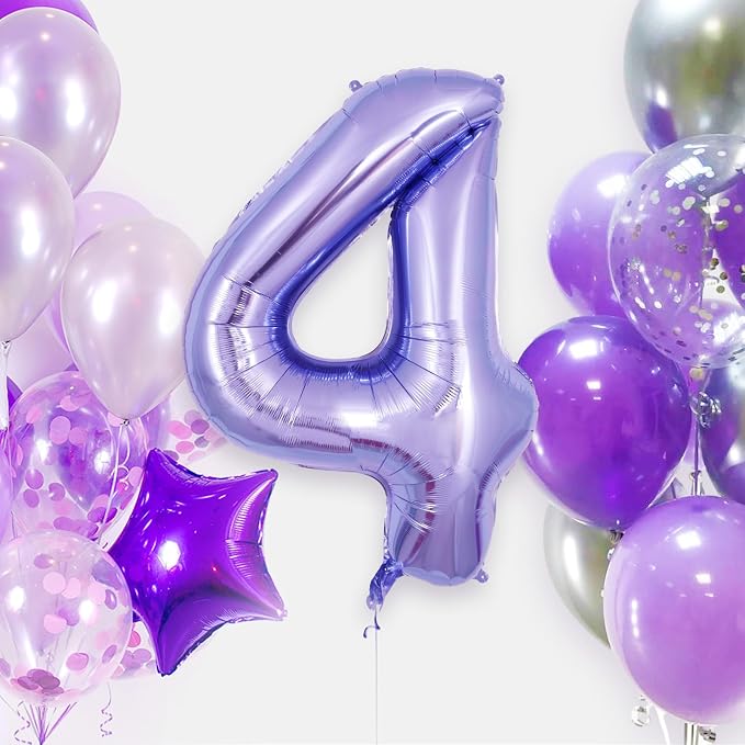 Purple Number 4 Balloon 40 Inch, Big Large Foil Helium Number Balloons - Image 2