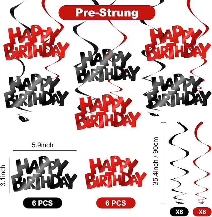 BEISHIDA 12 Pcs Happy Birthday Hanging Swirl Decorations, Men Boys Birthday - Image 2