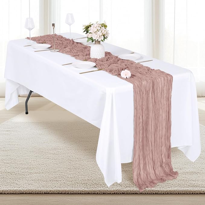 6 Pack Dusty Pink Cheesecloth Table Runner 17x108 Inch Semi Sheer Boho Gauze - Image 4