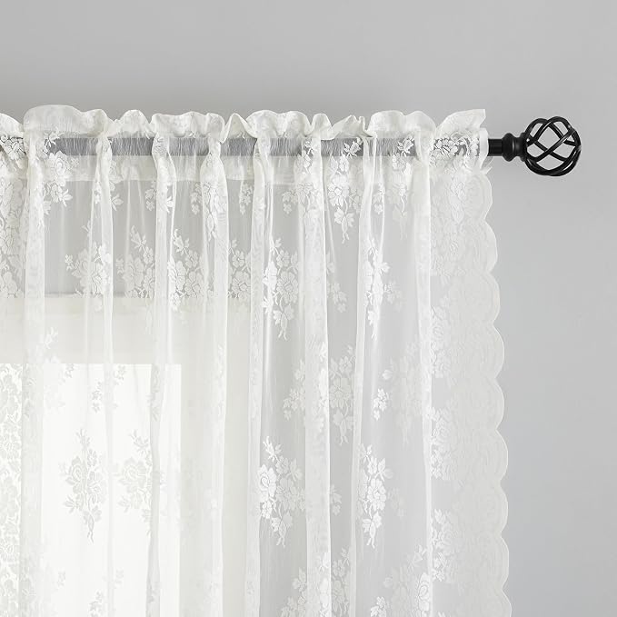 Kotile Extra Long Ivory Lace Curains - Image 3