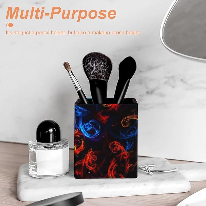 Leather Square Pens Pencils Holder Cup Desktop Stationery Organizer Case Trippy - Image 6