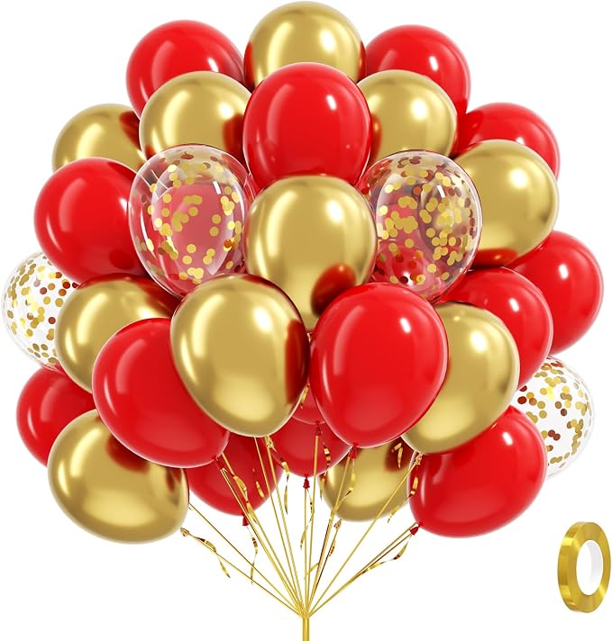 60pcs Red and Gold Balloons 12inch by Awenztech