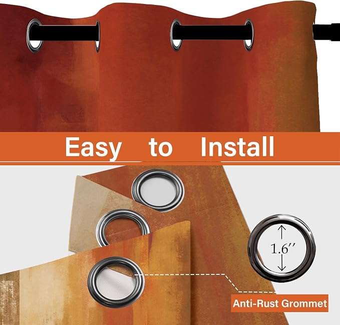 Asuexpect Burnt Orange Curtains 2 Panels Abstract Rust Curtain Room Darkening - Image 3