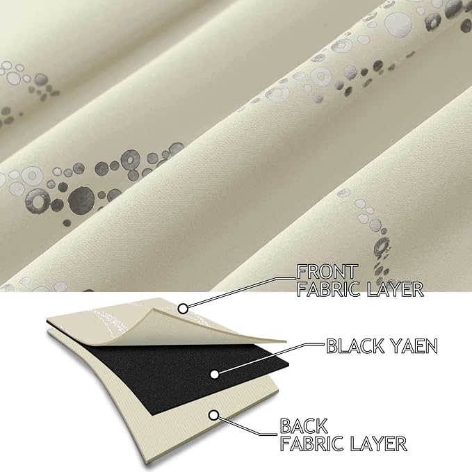 Yakamok Cream Light Blocking Curtains 54 Inches Long Silver Print Wide 42" | - Image 4