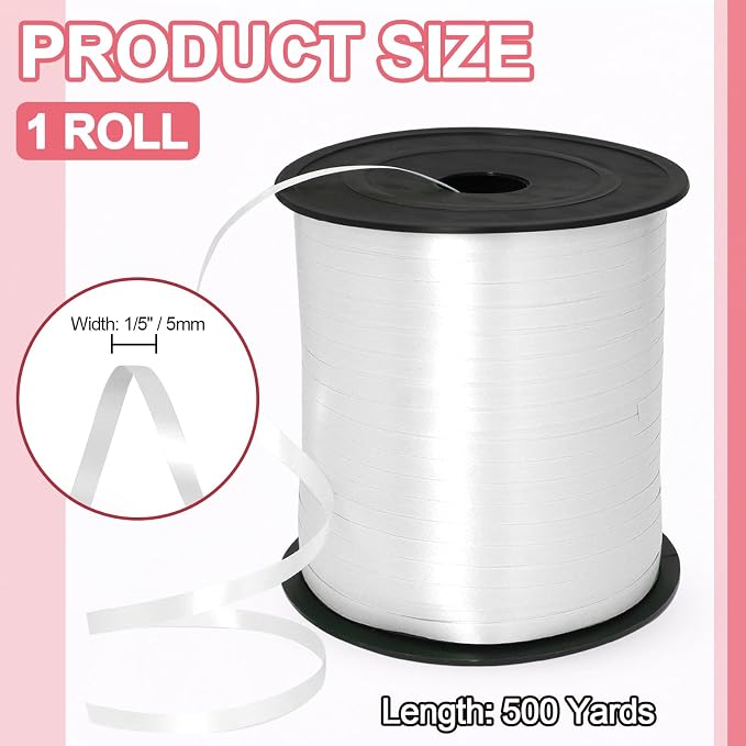 Luomorgo White Curling Ribbon, 500 Yards/1 Roll Balloon Ribbon | Plastic Thin - Image 3