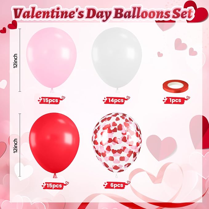 Red Pink White Balloons, Valentine's Day Balloon - Image 2