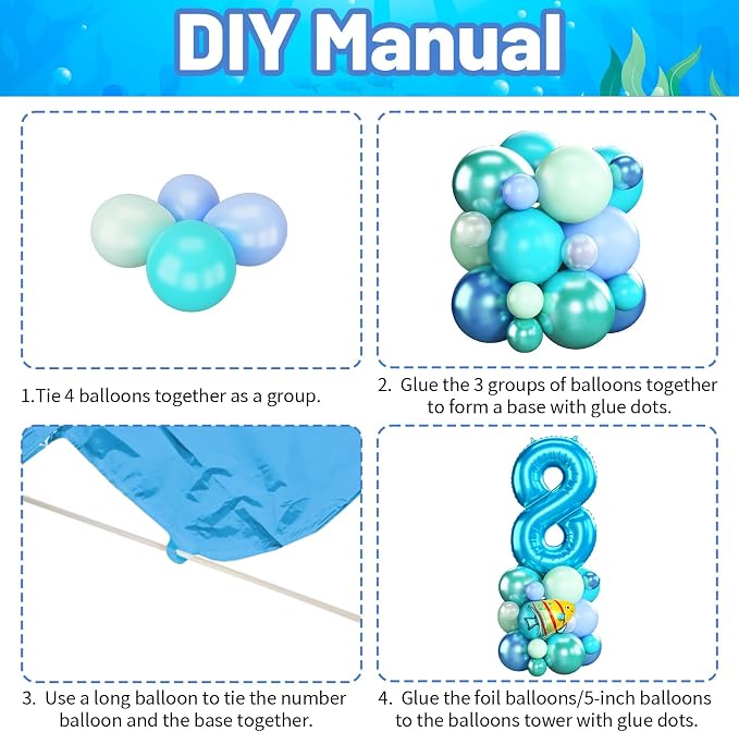 40 Inch Blue Number 8 Balloon Ocean Under the Sea Number Eight Foil Balloons - Image 6