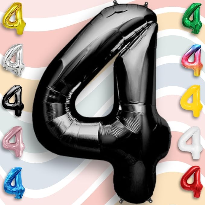 Black Number Balloon Four Mylar Foil Balloons 16 inch Small - Image 2