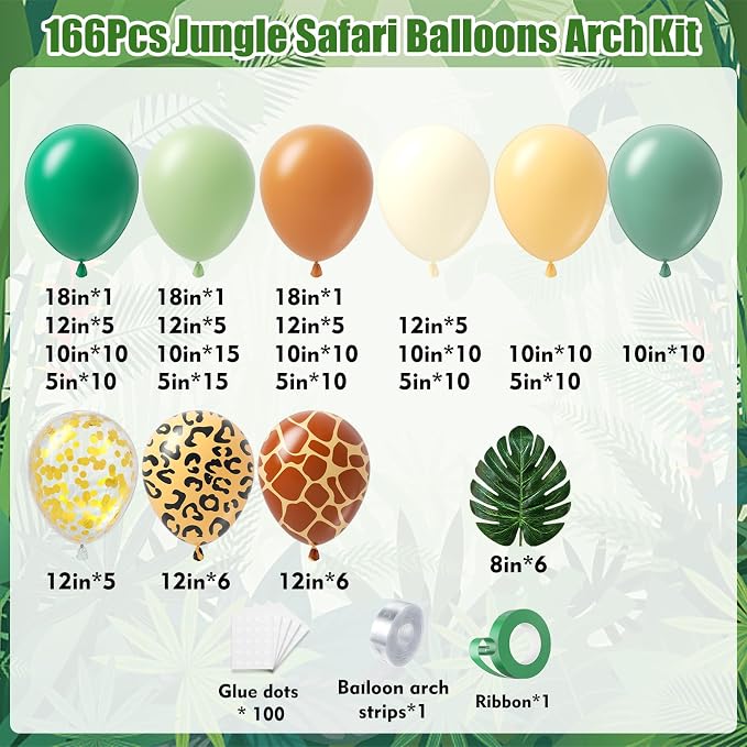 Jungle Safari Balloons Arch Garland Kit 166Pcs - Image 2