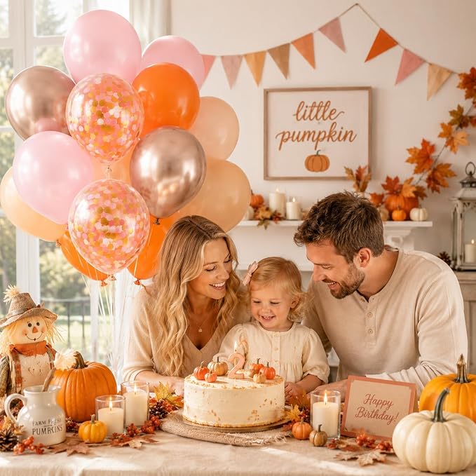Fall Balloons 55pcs, Thanksgiving Orange Pink Gold Confetti Balloons Set | Fall - Image 5
