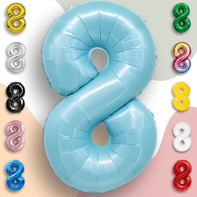 Candy Blue Number Balloon 8 Mylar Foil Balloons 32 inch - Image 2
