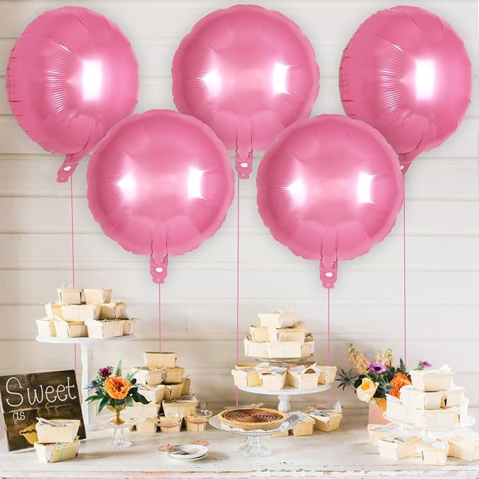 20 Pcs Pink Round Shaped Balloons, 18 Inch Round Foil Balloon, Giant Round - Image 3