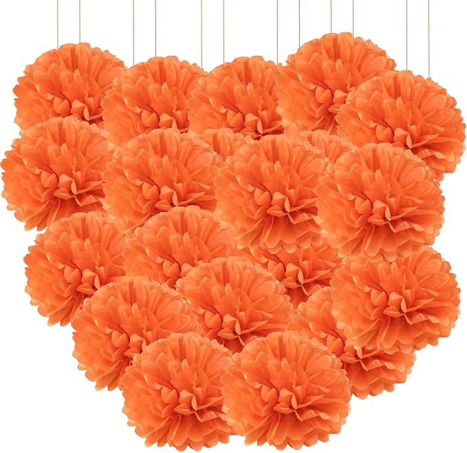 Qimoo 20pcs Red-Orange Tissue Paper Pom Poms Decorations by QIMOO